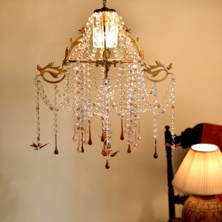 Adorable Golden Brass and Glass Chandelier for Home Decor